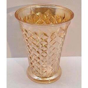 Vintage Jeannette Carnival Glass Marigold Vase Crosshatch #3621 - 7" Tall